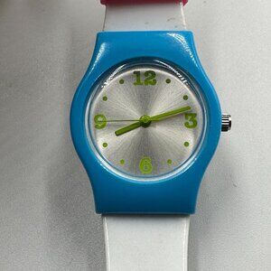 3/$30 Accutime Watch Girls Youth Silver Dial White Strap Multicolor Retro